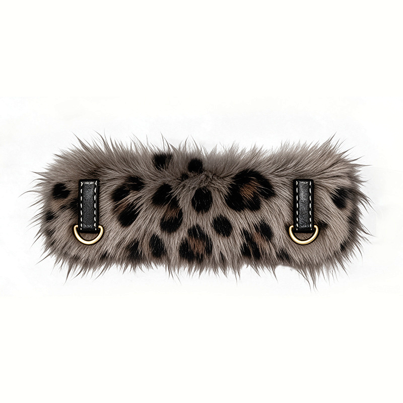 Leopard Plush Winter Collar with Detachable Wrap, Vegan Leather - Plush Panther Charcoal Black