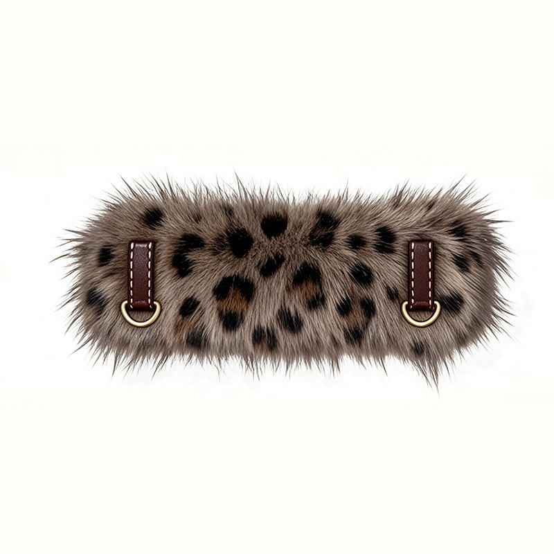 Leopard Plush Winter Collar with Detachable Wrap, Vegan Leather - Plush Panther Red Brown