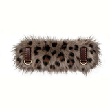 Leopard Plush Winter Collar with Detachable Wrap, Vegan Leather - Plush Panther Red Brown