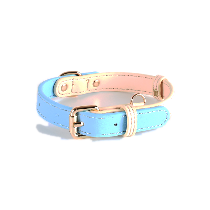 Sorbet Pastel Collar & Lead Set, Genuine Leather - Sky Blue