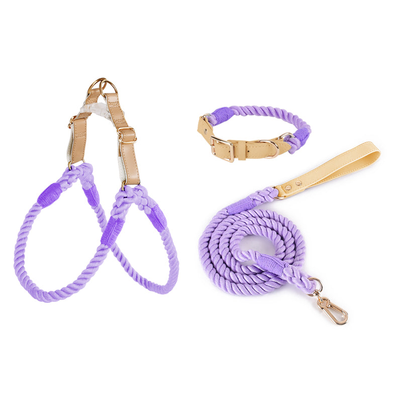 BowWow Handmade Bright Cotton Rope Collar & Leash Set