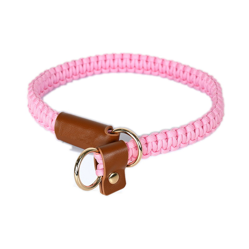Slate Knotted Cord Dog Collar, Tan Trim