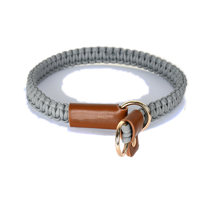 Slate Knotted Cord Dog Collar, Tan Trim