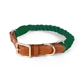 Braided Cotton Rope Collar with Tan Leather Keeper - Forest