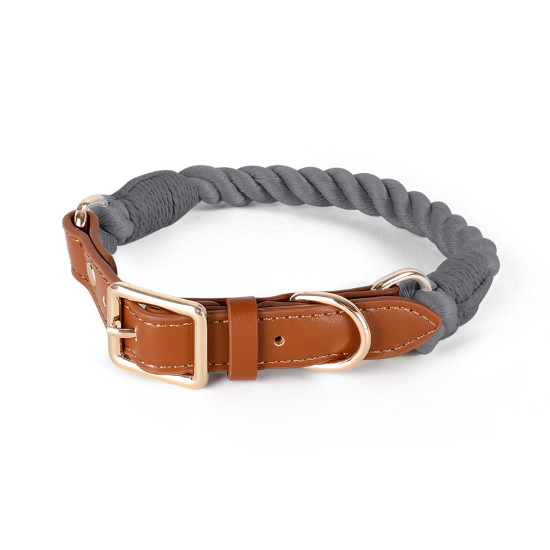 Braided Cotton Rope Collar with Tan Leather Keeper