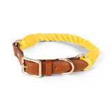 Braided Cotton Rope Collar with Tan Leather Keeper - Lemon