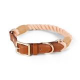 Braided Cotton Rope Collar with Tan Leather Keeper - Powder Pink