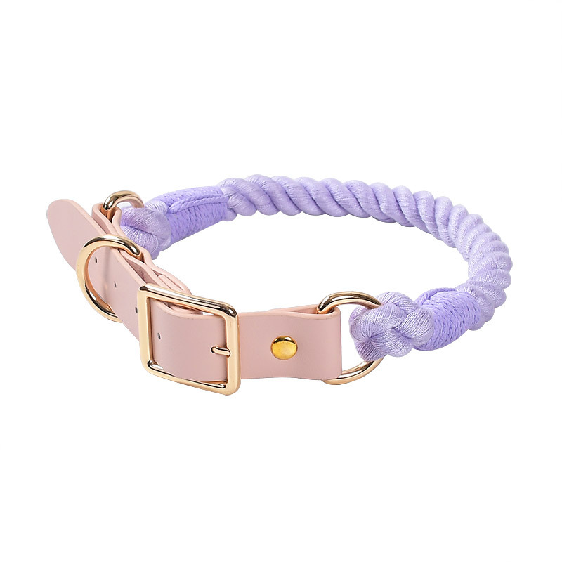 Pastel Rainbow Hand-Braided Rope Collar - Blue Violet