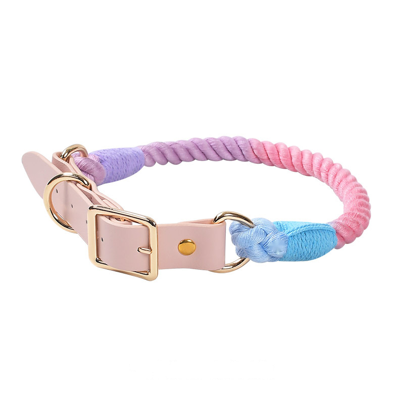 Pastel Rainbow Hand-Braided Rope Collar