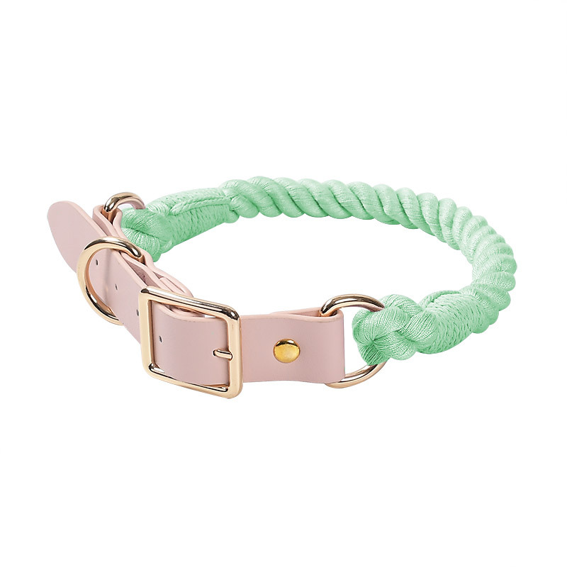 Pastel Rainbow Hand-Braided Rope Collar - Mint