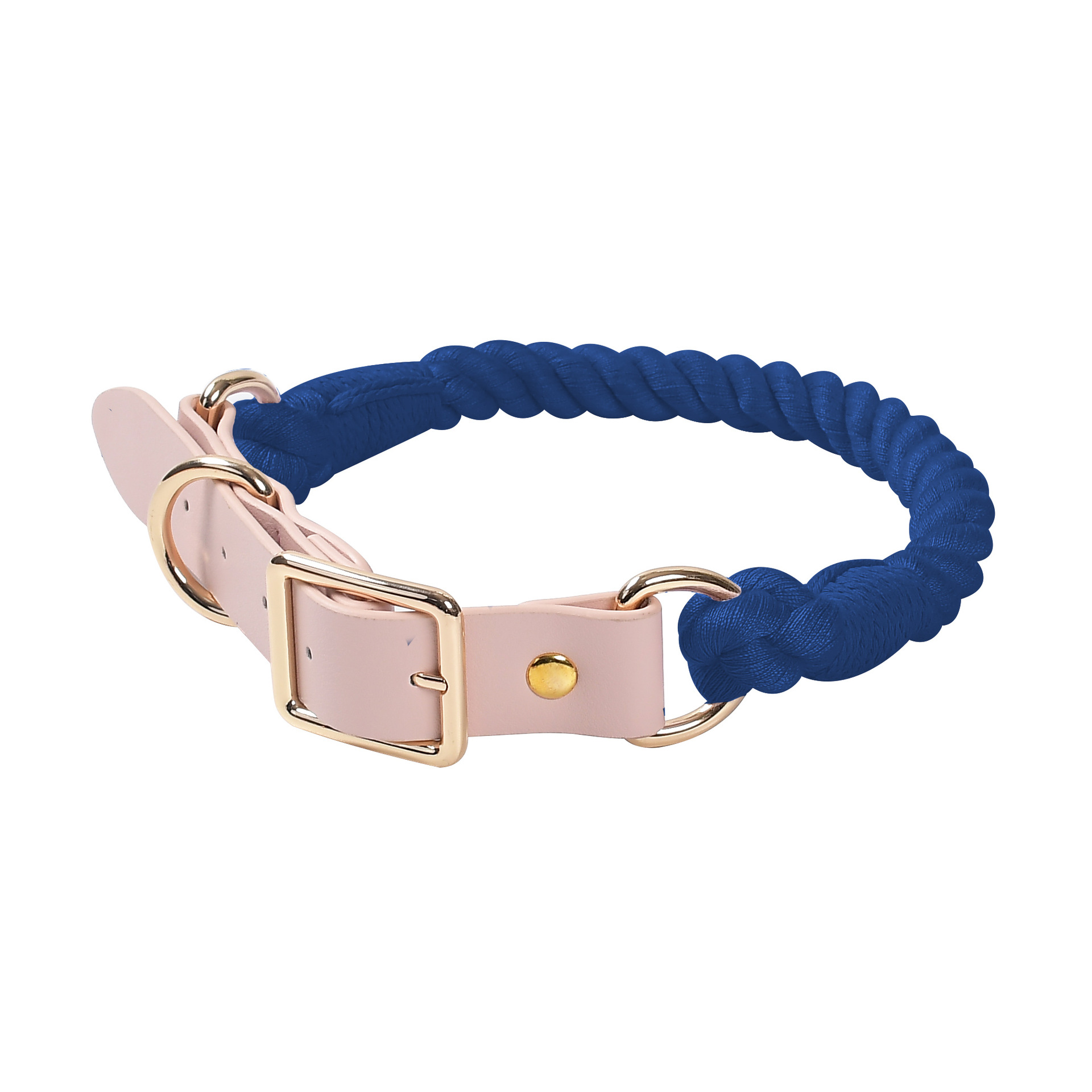 Pastel Rainbow Hand-Braided Rope Collar - Navy