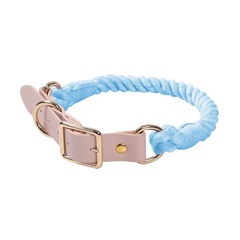 Pastel Rainbow Hand-Braided Rope Collar - Sky Blue