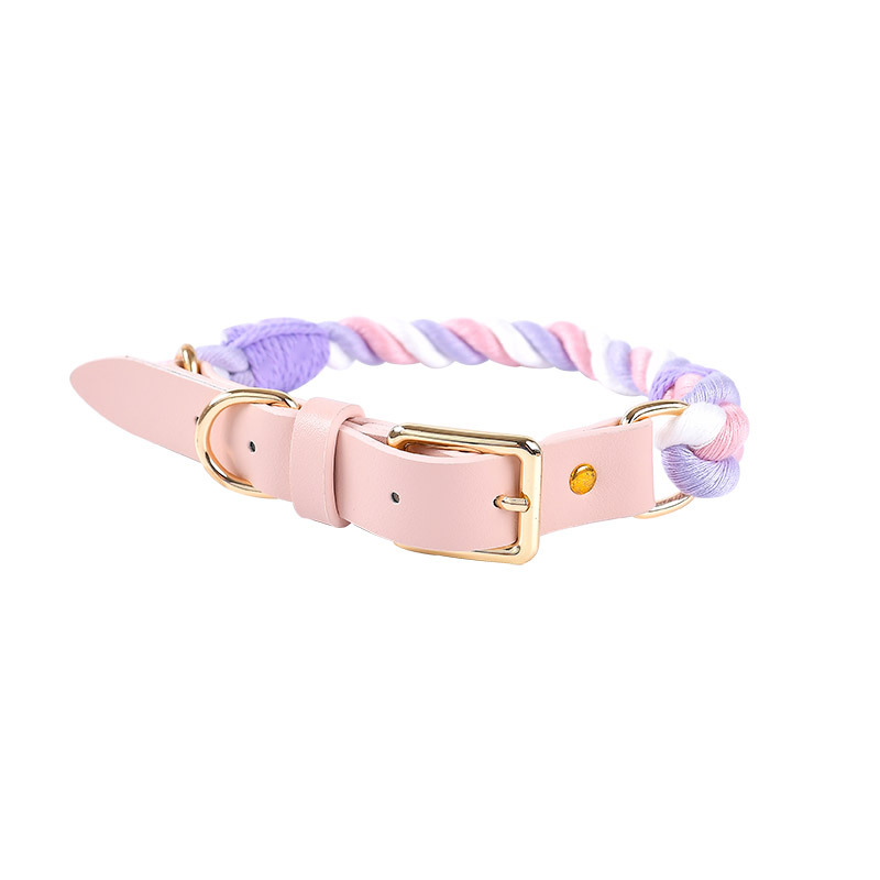 Pastel Rainbow Hand-Braided Rope Collar - Unicorn