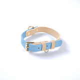 Pastel Colour-Block Collar in Genuine Leather - Sky Blue