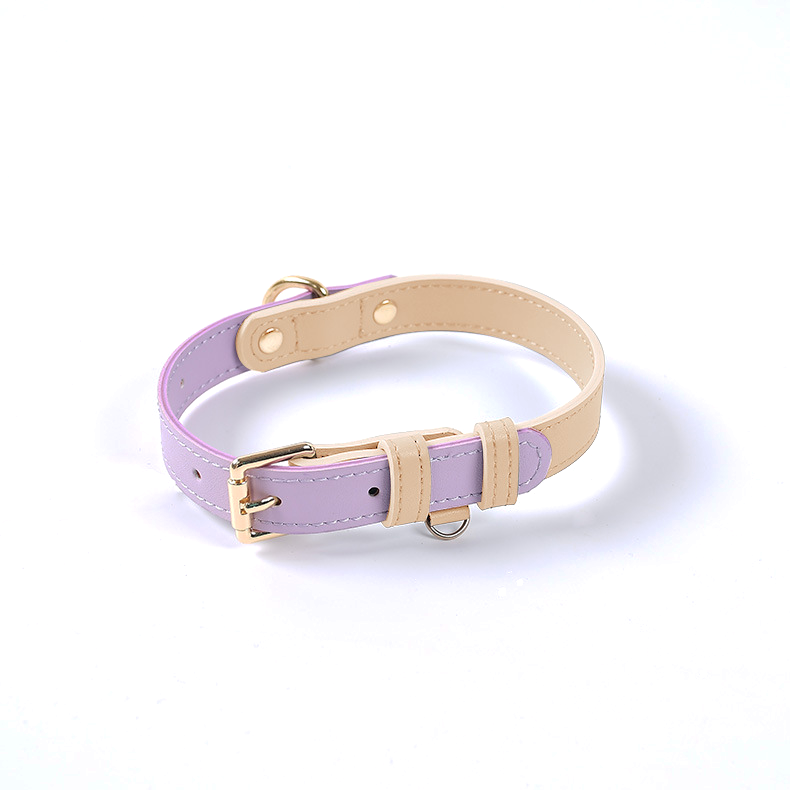 Pastel Colour-Block Collar in Genuine Leather - Twilight Purple