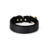 Botanical Embossed Padded Collar with Tag, Vegan Leather - Black