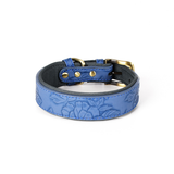 Botanical Embossed Padded Collar with Tag, Vegan Leather - Blue
