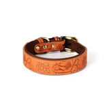 Botanical Embossed Padded Collar with Tag, Vegan Leather - Tan