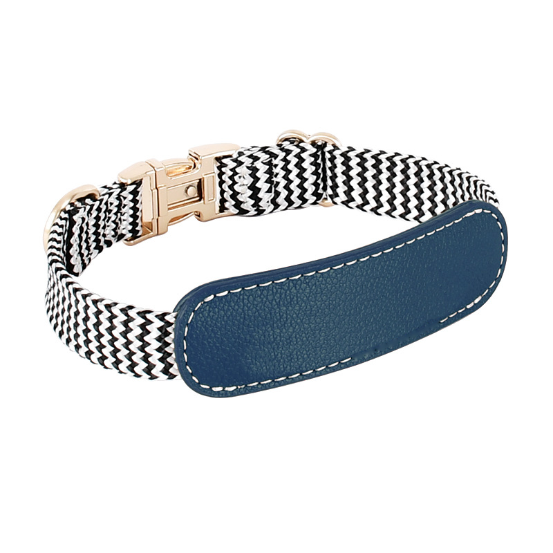 Woven Stripe & Tan Panel Collar - Blue