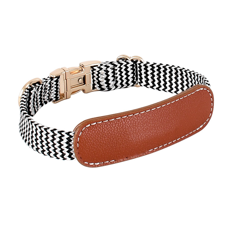 Woven Stripe & Tan Panel Collar - Tan
