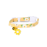Daisy Print Collar with Bell and Flower Charm - Yellow