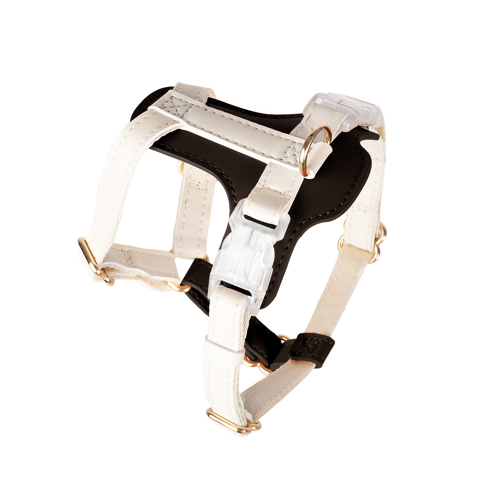 Leather Harness in Apricot for Small Dogs - Black