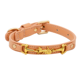 Apricot Gold-Link Leather Collar - Coral Pink