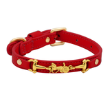 Apricot Gold-Link Leather Collar - Red
