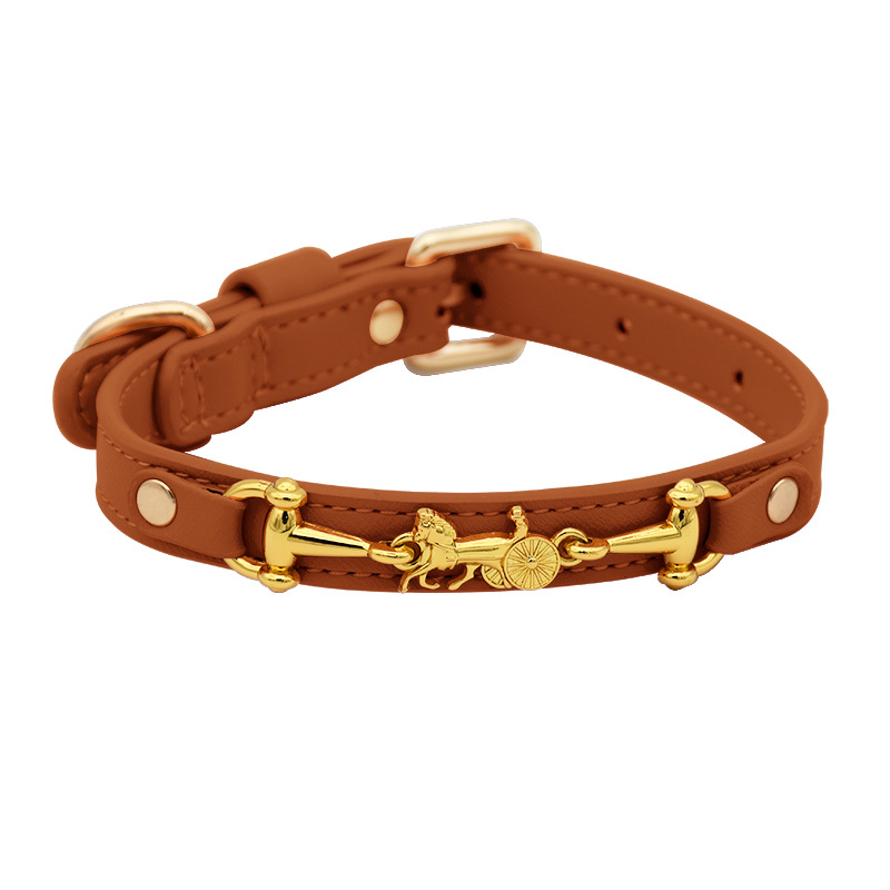 Apricot Gold-Link Leather Collar - Tan