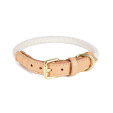 Ecru Braided Rope Collar & Lead Set, Suede-Finish Trim - Ivory