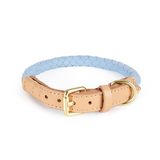 Ecru Braided Rope Collar & Lead Set, Suede-Finish Trim - Pale Blue