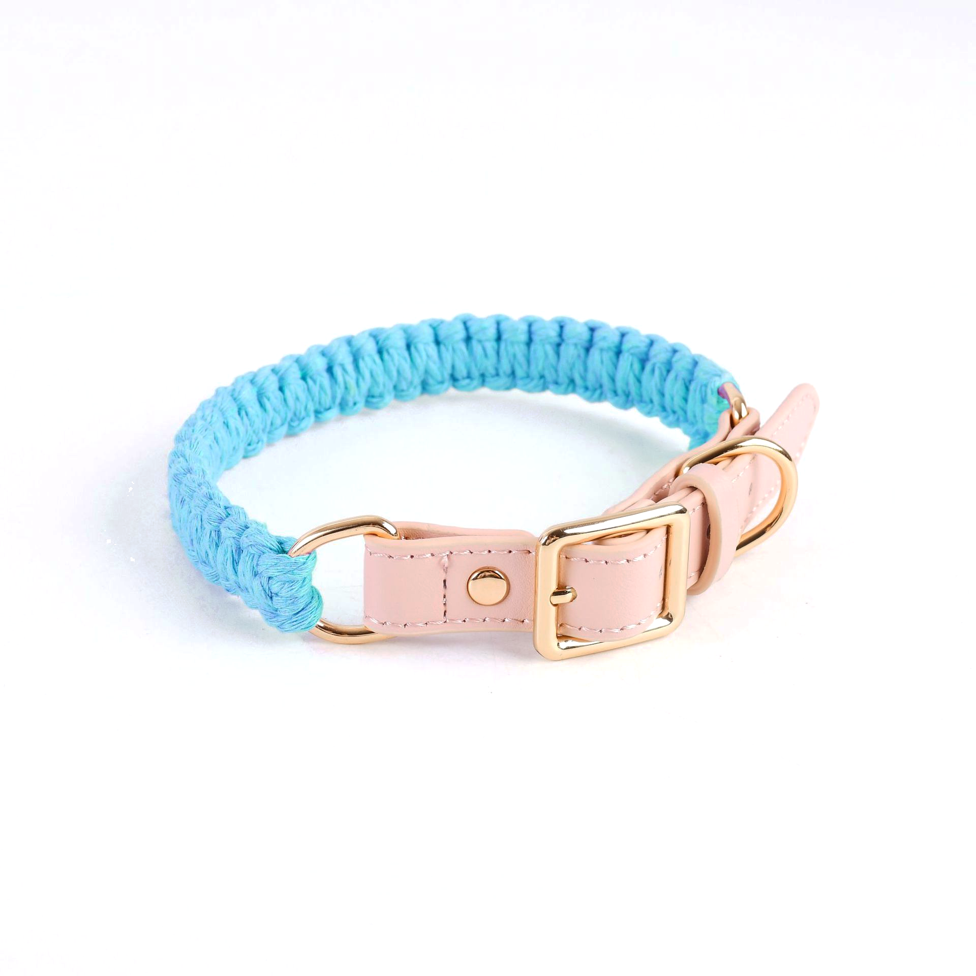 Pastel Knot Collar & Lead Set, Braided Cotton Rope - Sky Blue