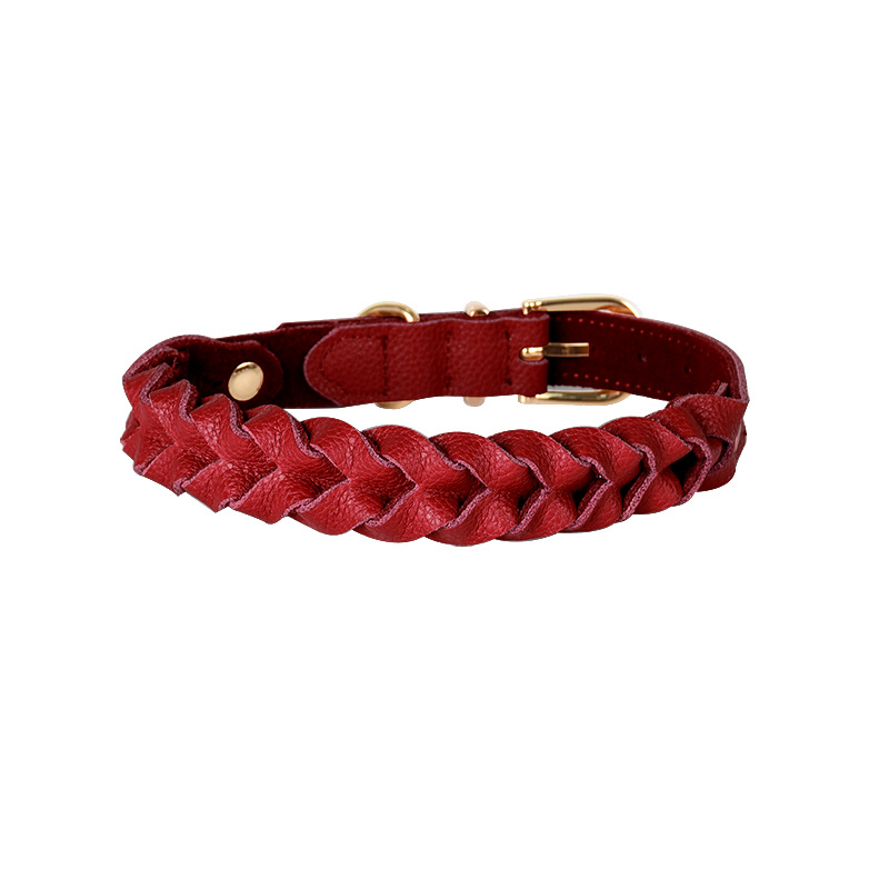 Cognac Plaited Leather Collar & Multi-Length Lead Set - Red