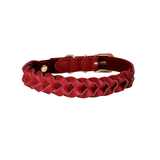 Cognac Plaited Leather Collar & Multi-Length Lead Set - Red
