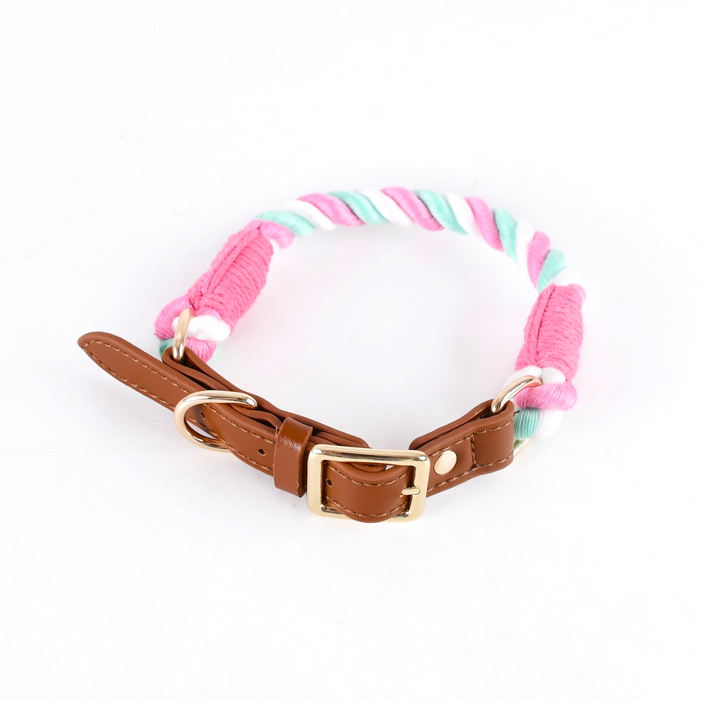 Citrus Ombre Cotton Rope Collar, Brown Trim