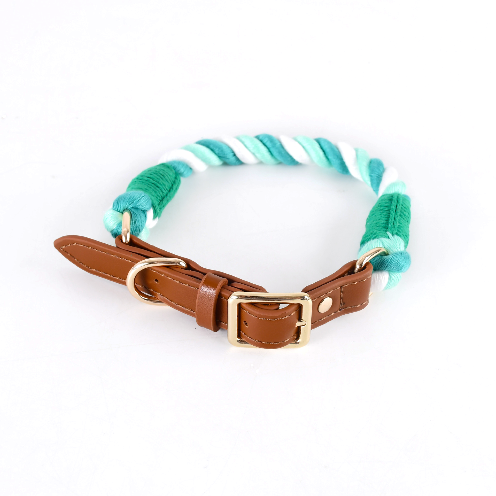 Citrus Ombre Cotton Rope Collar, Brown Trim - Fern Green