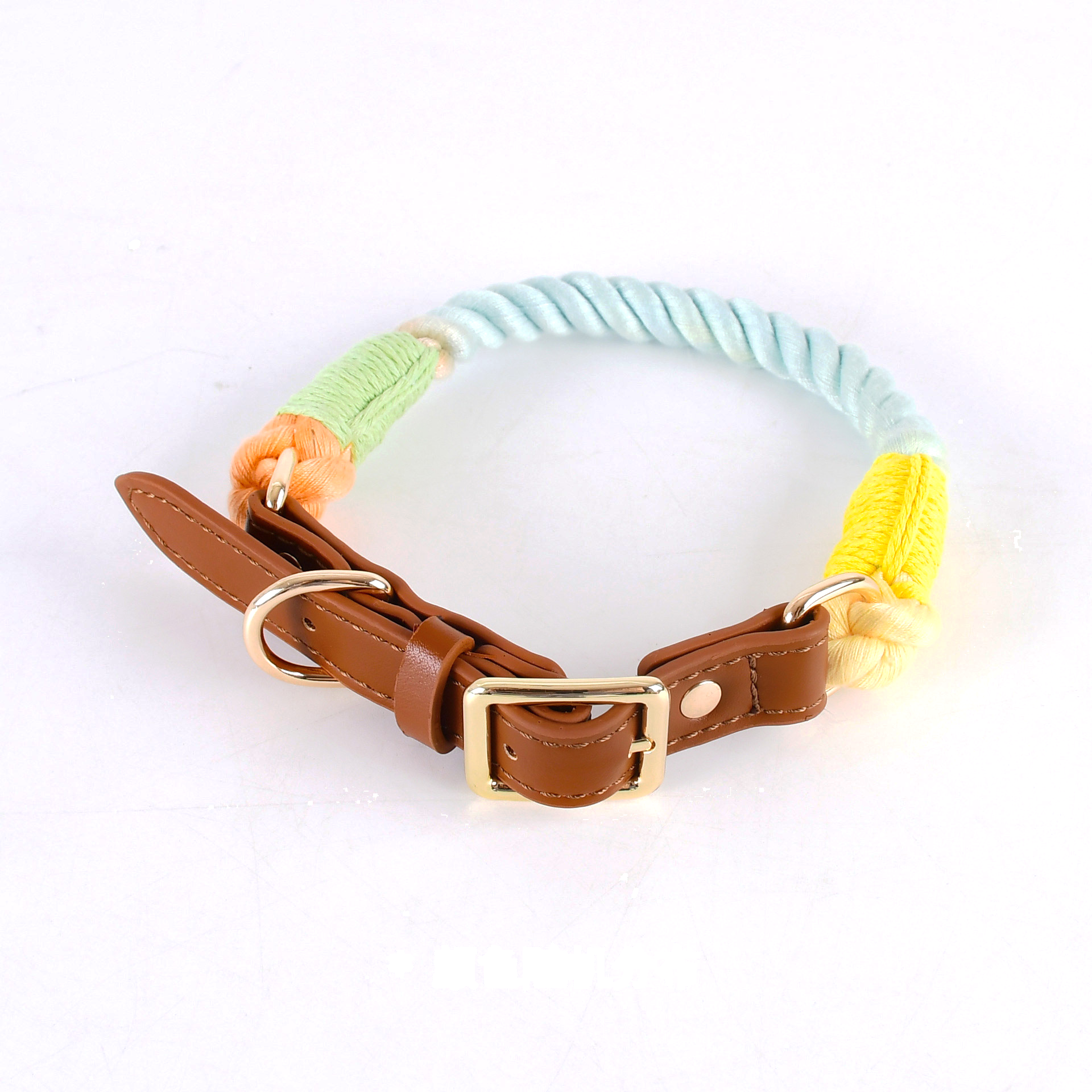 Citrus Ombre Cotton Rope Collar, Brown Trim - Macaron