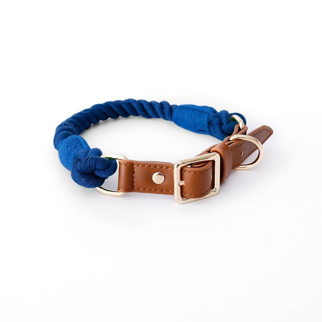 Citrus Ombre Cotton Rope Collar, Brown Trim - Navy