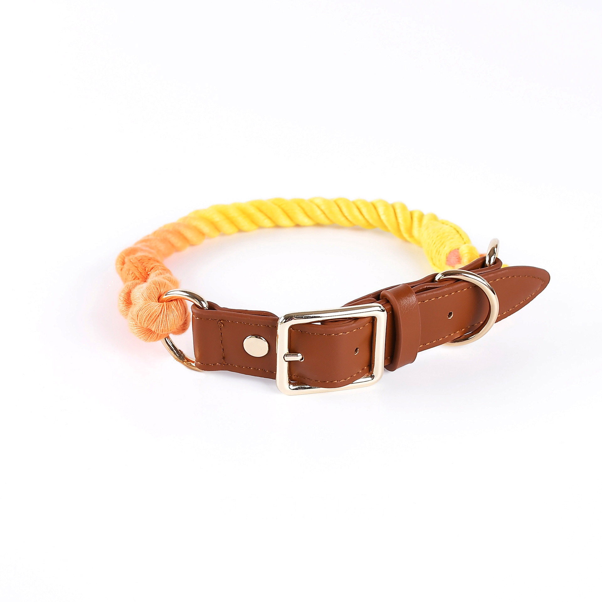 Citrus Ombre Cotton Rope Collar, Brown Trim - Rainbow