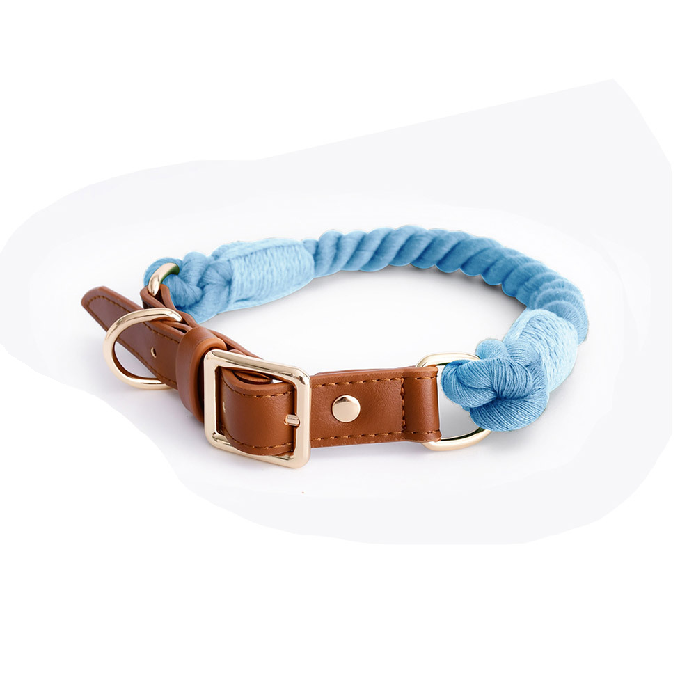 Citrus Ombre Cotton Rope Collar, Brown Trim - Sky Blue