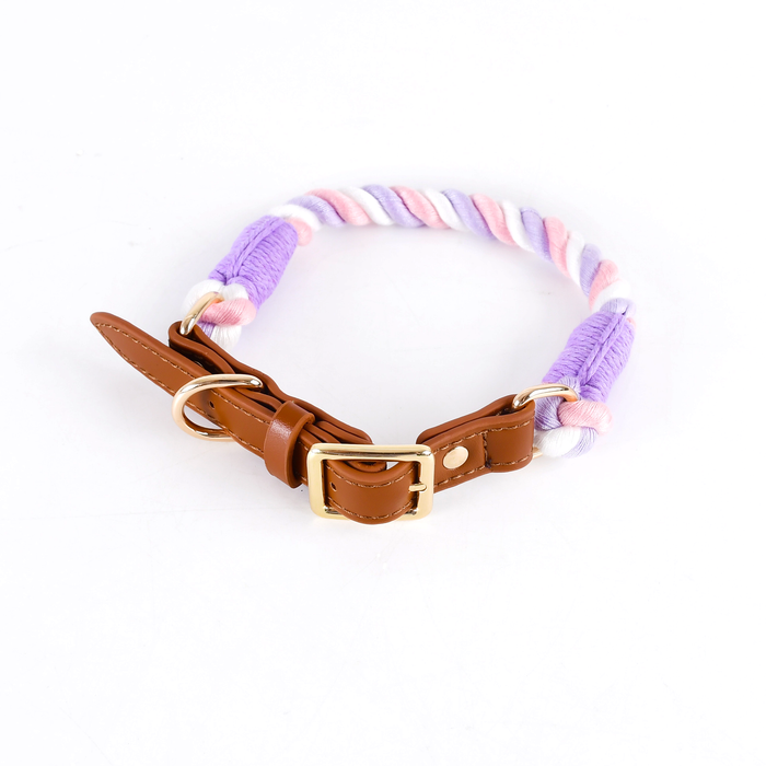 Citrus Ombre Cotton Rope Collar, Brown Trim