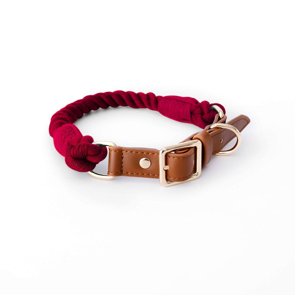 Citrus Ombre Cotton Rope Collar, Brown Trim - Wine