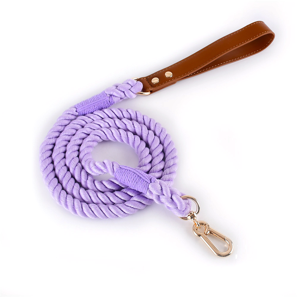 Citrus Ombre Cotton Rope Lead, Brown Trim - Blue Violet