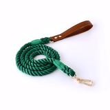 Citrus Ombre Cotton Rope Lead, Brown Trim - Forest