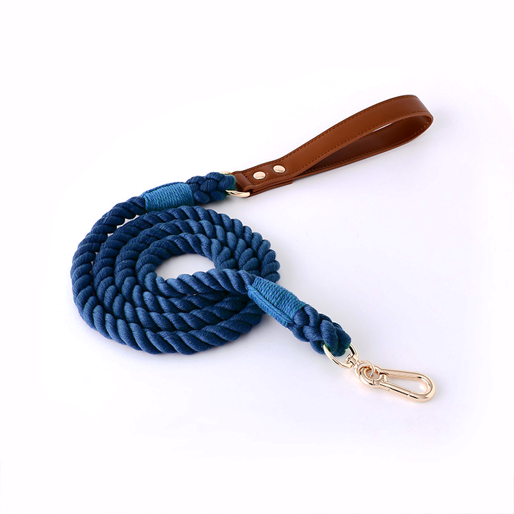 Citrus Ombre Cotton Rope Lead, Brown Trim - Navy