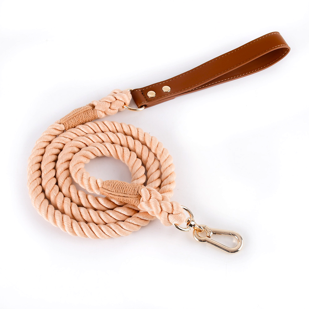 Citrus Ombre Cotton Rope Lead, Brown Trim - Powder Pink