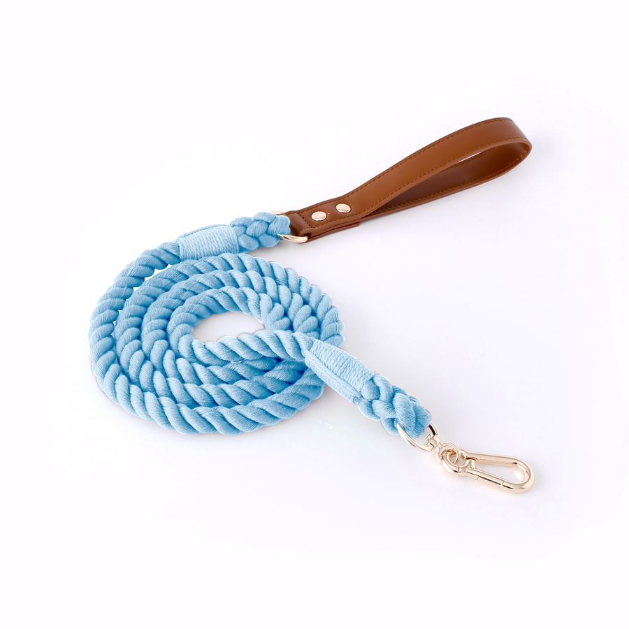 Citrus Ombre Cotton Rope Lead, Brown Trim - Sky Blue