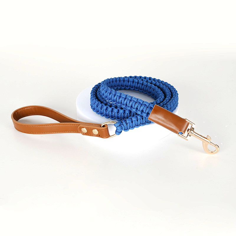 Slate Knotted Cord Lead, Tan Trim - Blue