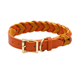 Tangerine & Ochre Braided Leather Collar - Orange