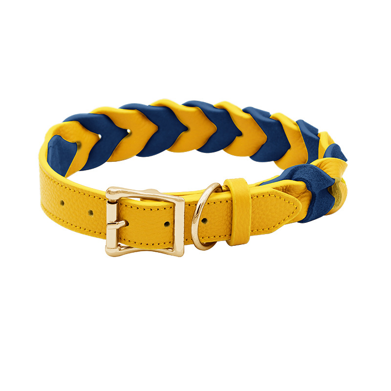 Tangerine & Ochre Braided Leather Collar - Yellow